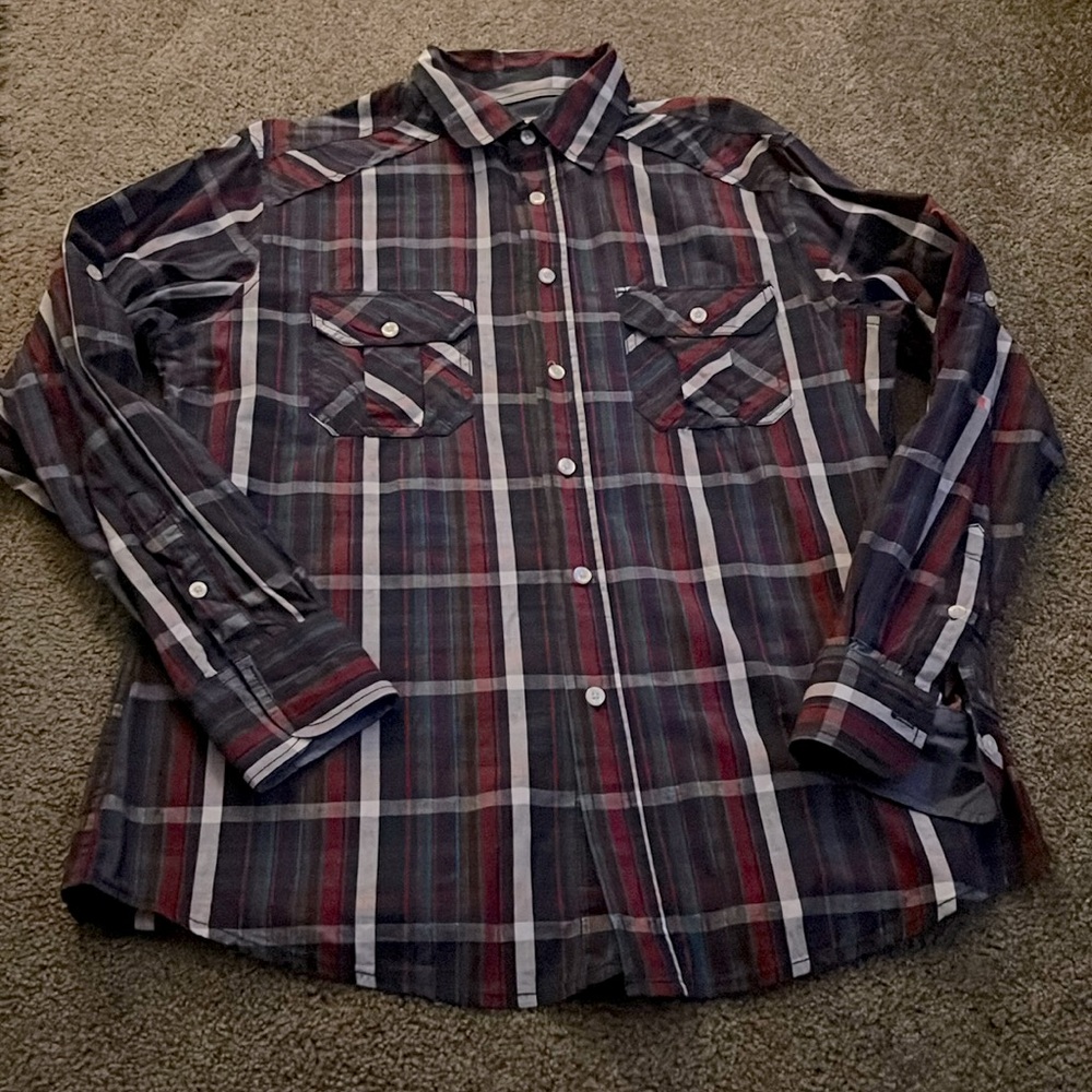 Paper Denim & Cloth Button Men's Medium Long Sleeve Plaid shirt multicolor